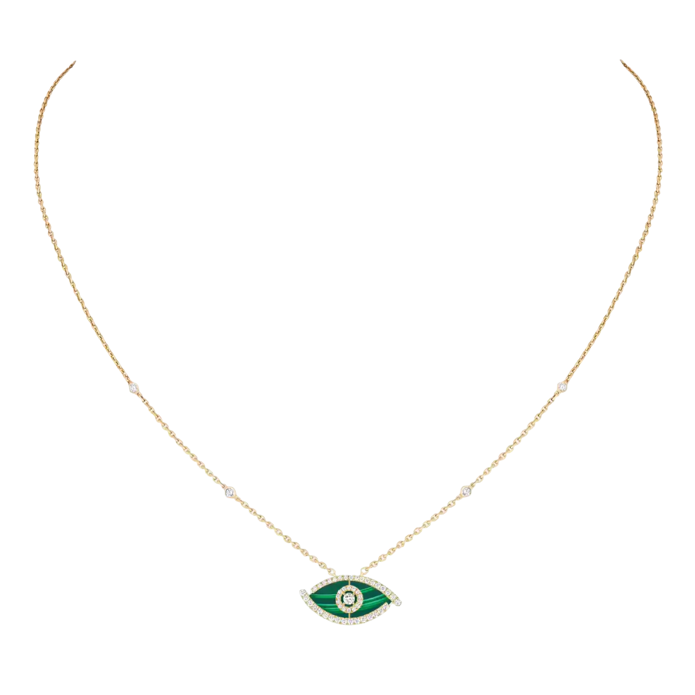 Lucky Eye Malachite Collier Diamant Or Jaune