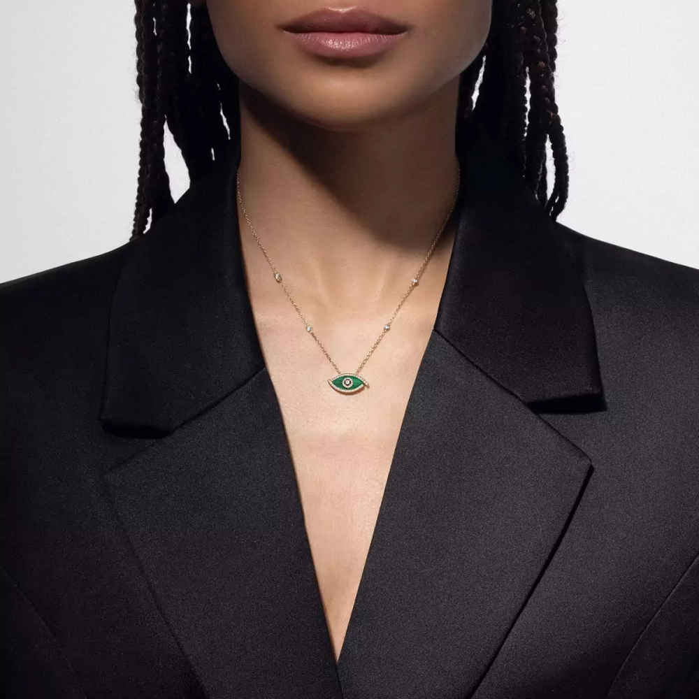 Lucky Eye Malachite Collier Diamant Or Jaune