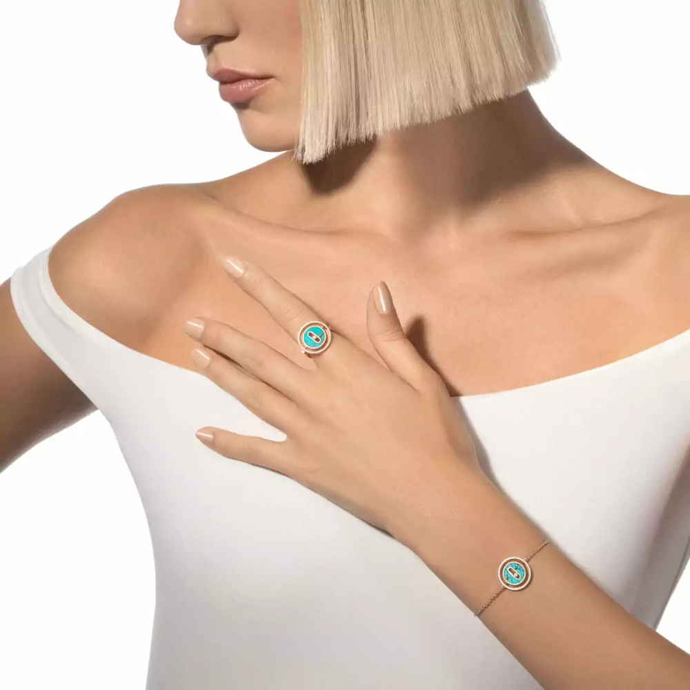 Bracelet Lucky Move PM Turquoise Bracelet Diamant Or Rose