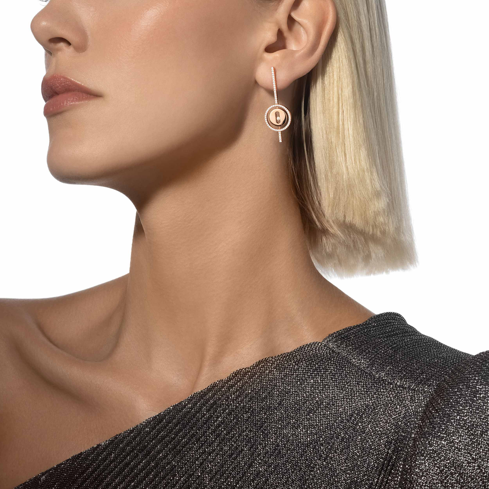 Lucky Move Arrow Pink Gold Diamond Earrings