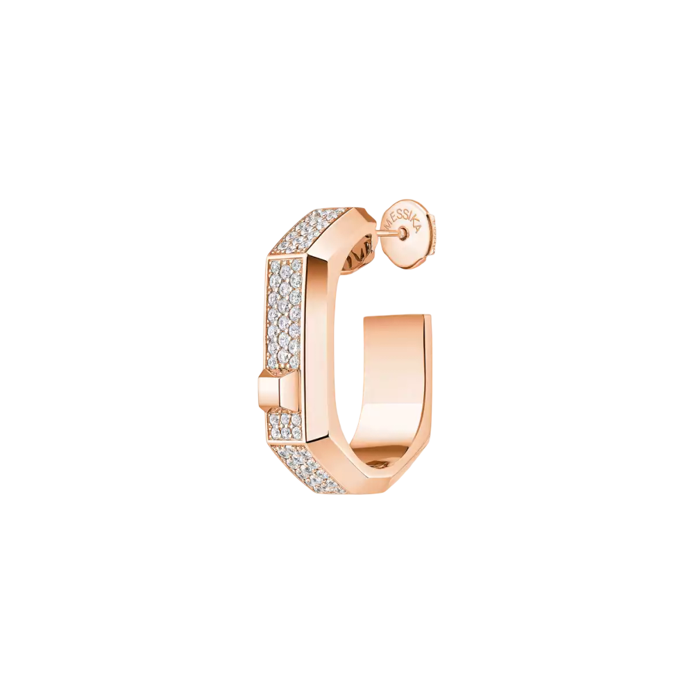 Mono créole pavée Moderniste MM Boucles d'oreilles Diamant Or Rose