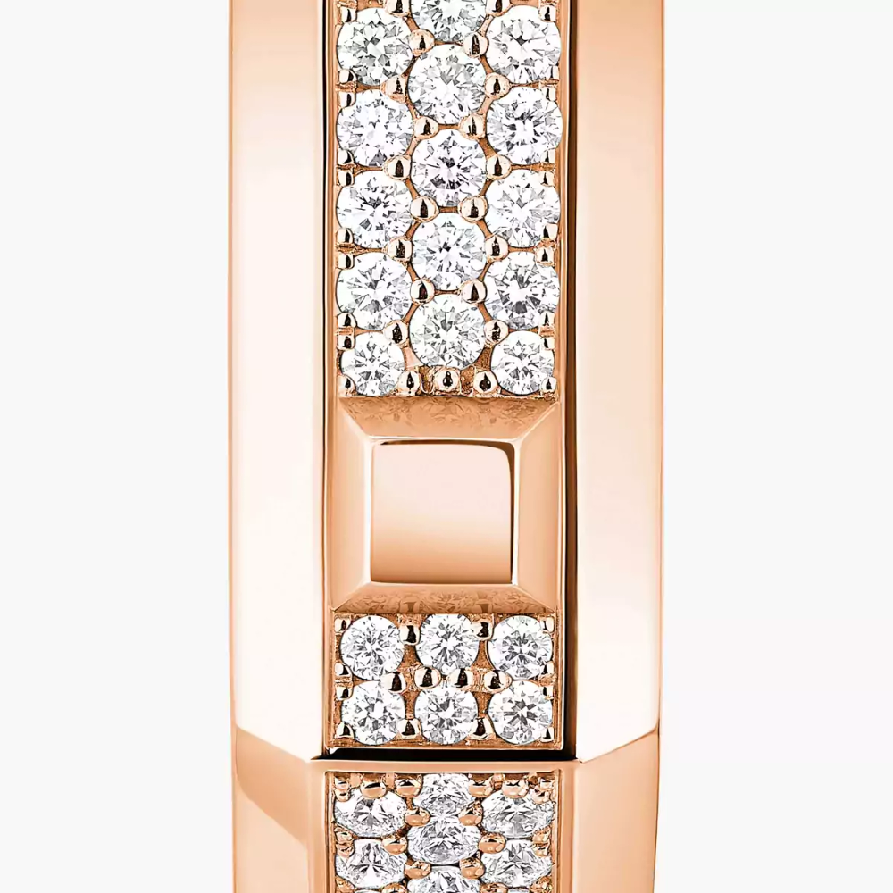 Mono créole pavée Moderniste MM Boucles d'oreilles Diamant Or Rose