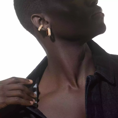 Mono créole pavée Moderniste MM Boucles d'oreilles Diamant Or Rose