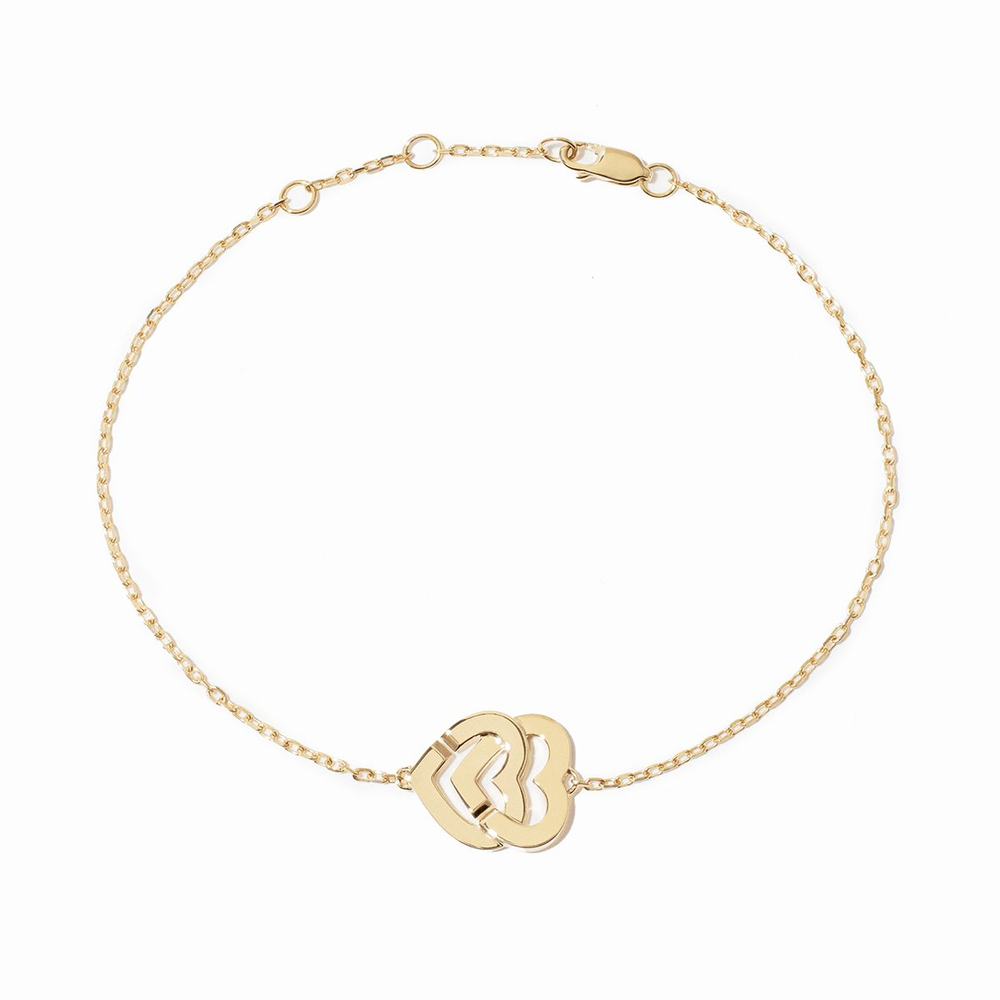 Bracelet Sur Chaîne Double Cœurs Petit Modèle