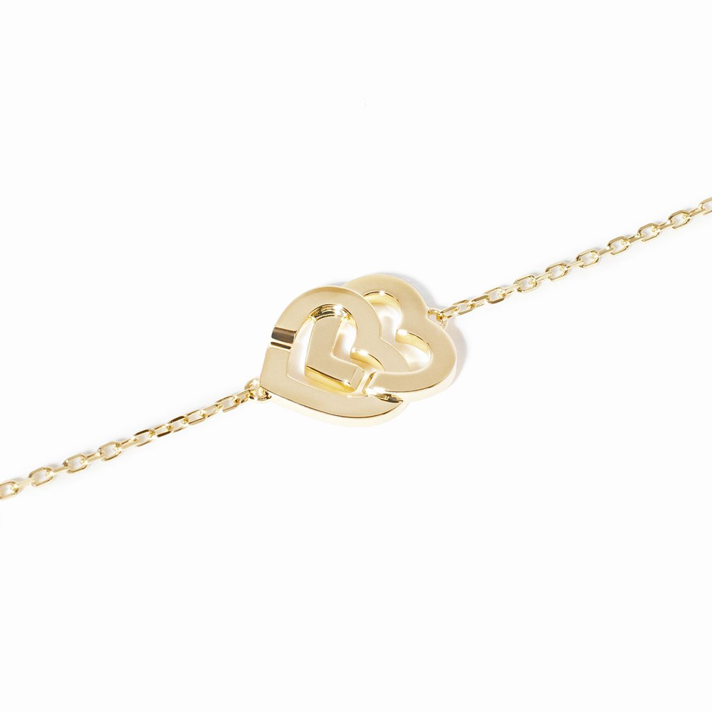 Bracelet Sur Chaîne Double Cœurs Petit Modèle