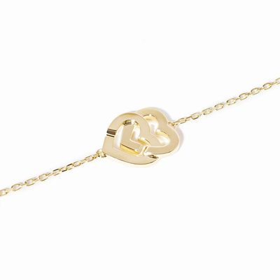 Bracelet Sur Chaîne Double Cœurs Petit Modèle