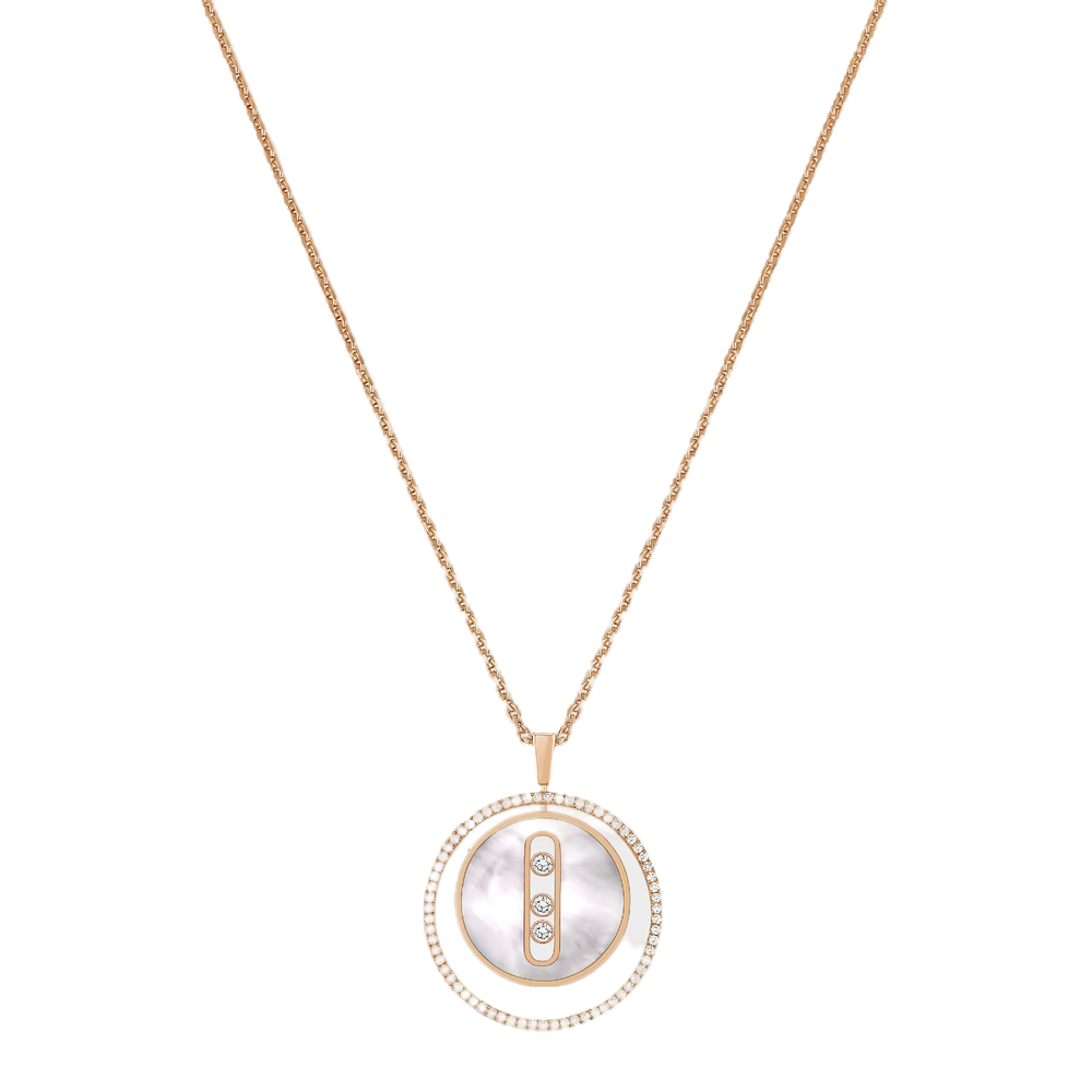 White mother-of-pearl Lucky Move MM Pink Gold Diamond Necklace