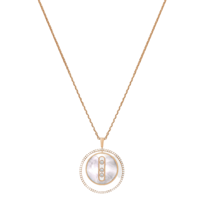 White mother-of-pearl Lucky Move MM Pink Gold Diamond Necklace