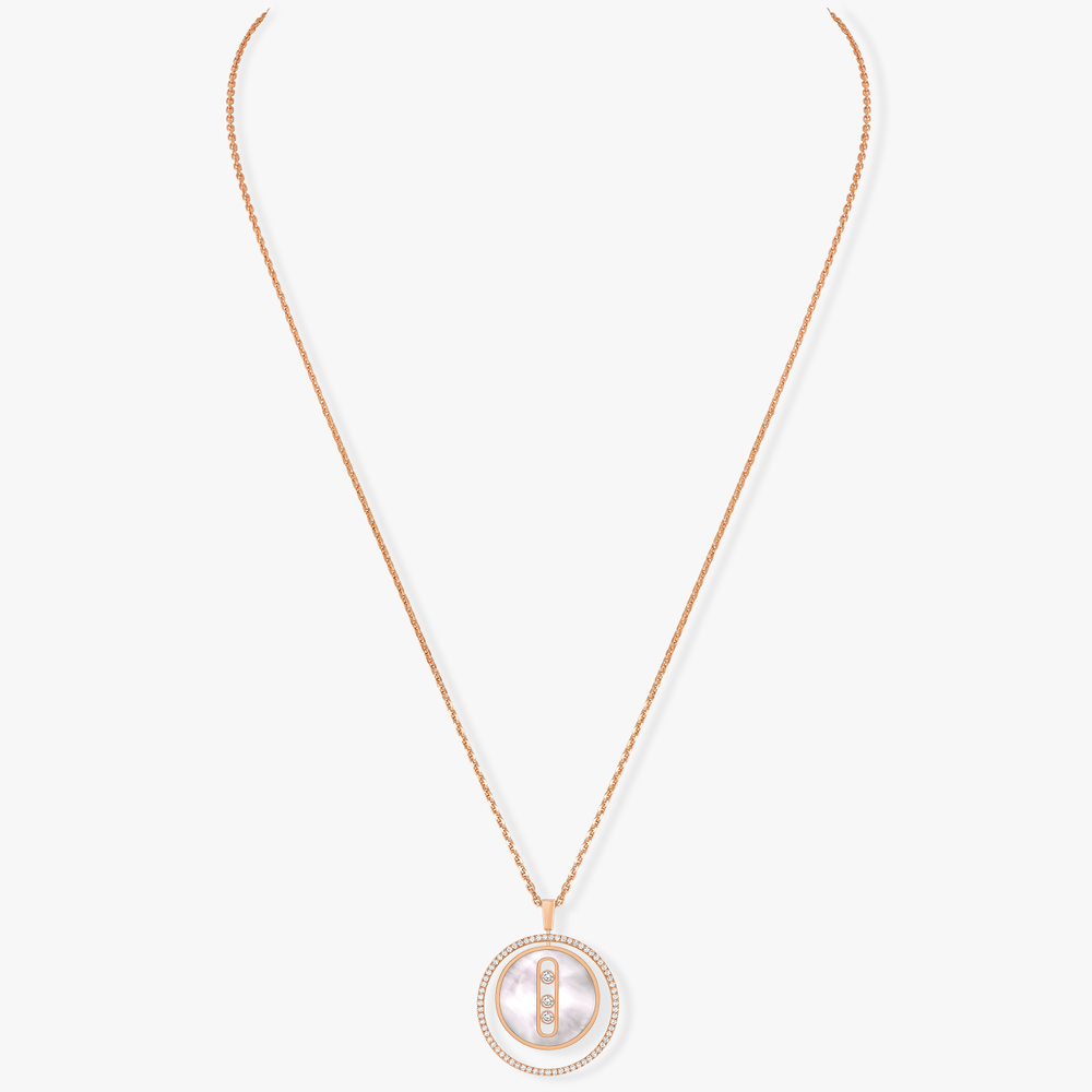 White mother-of-pearl Lucky Move MM Pink Gold Diamond Necklace