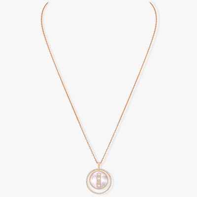 White mother-of-pearl Lucky Move MM Pink Gold Diamond Necklace