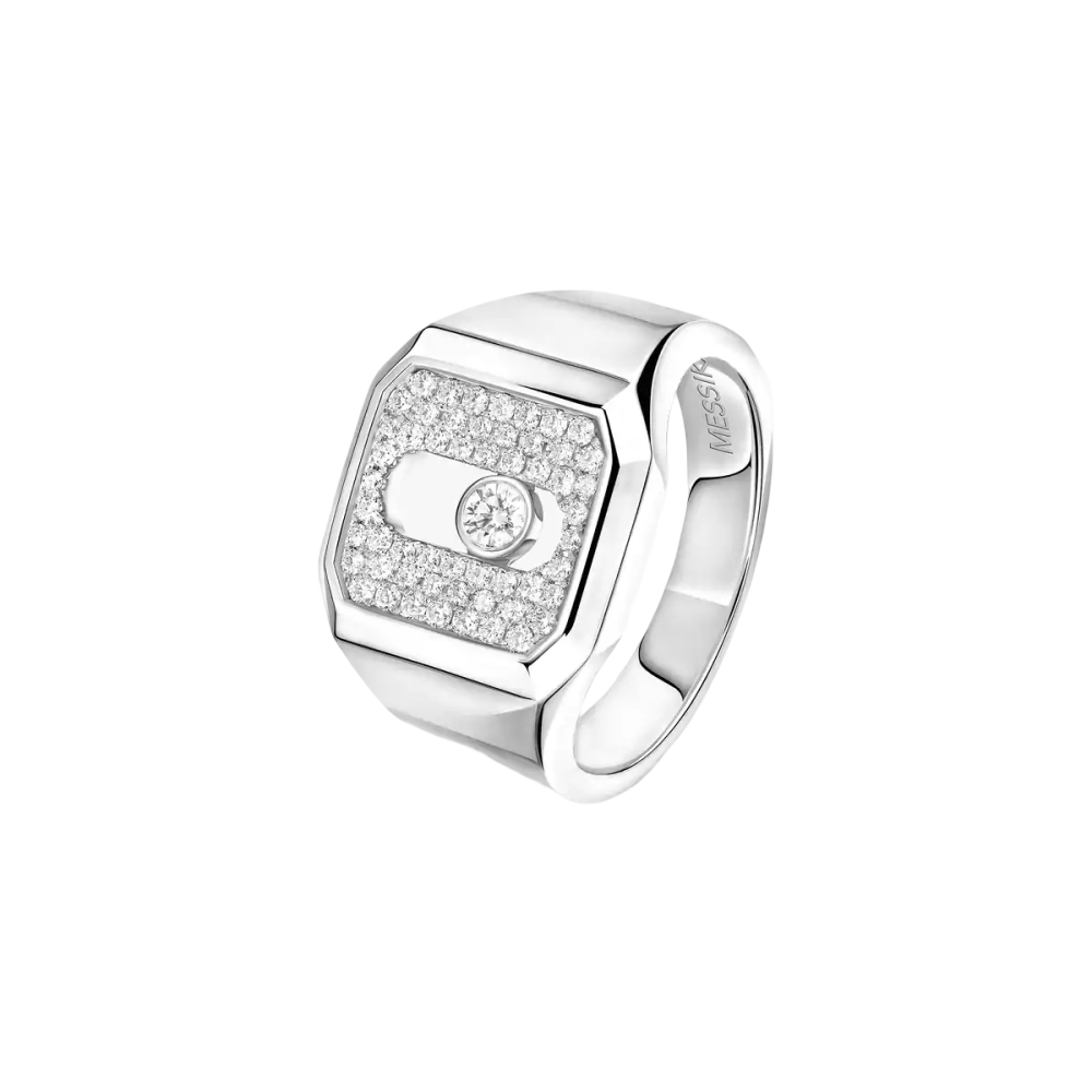 Chevalière Move Joaillerie Pavée Bague Diamant Or Blanc
