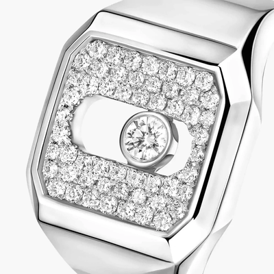Chevalière Move Joaillerie Pavée Bague Diamant Or Blanc