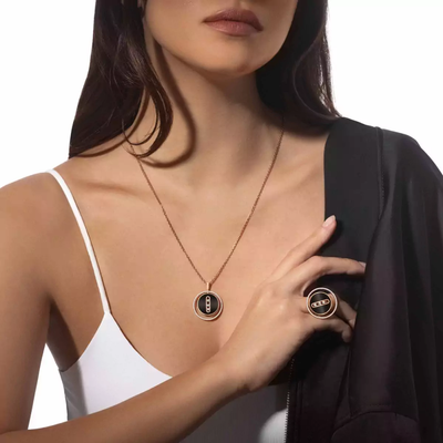 Lucky Move MM Onyx Or Rose Collier Diamant Or Rose