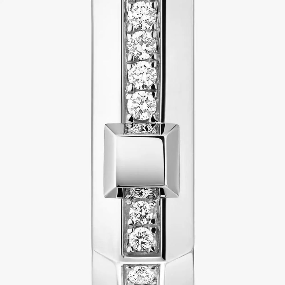 Mono créole pavée Moderniste PM Boucles d'oreilles Diamant Or Blanc