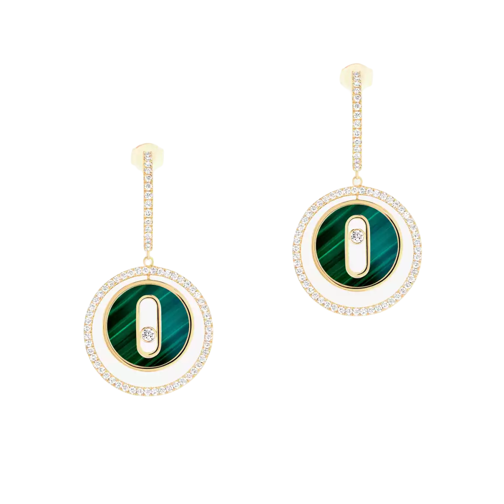 Lucky Move SM Malachite Yellow Gold Diamond Earrings