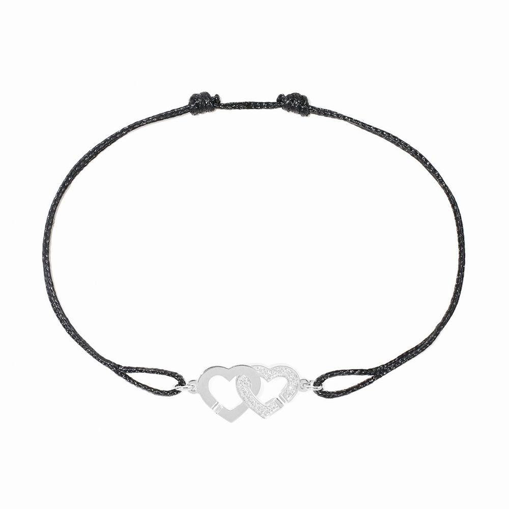 Bracelet Sur Cordon Double Cœurs Petit Modèle
