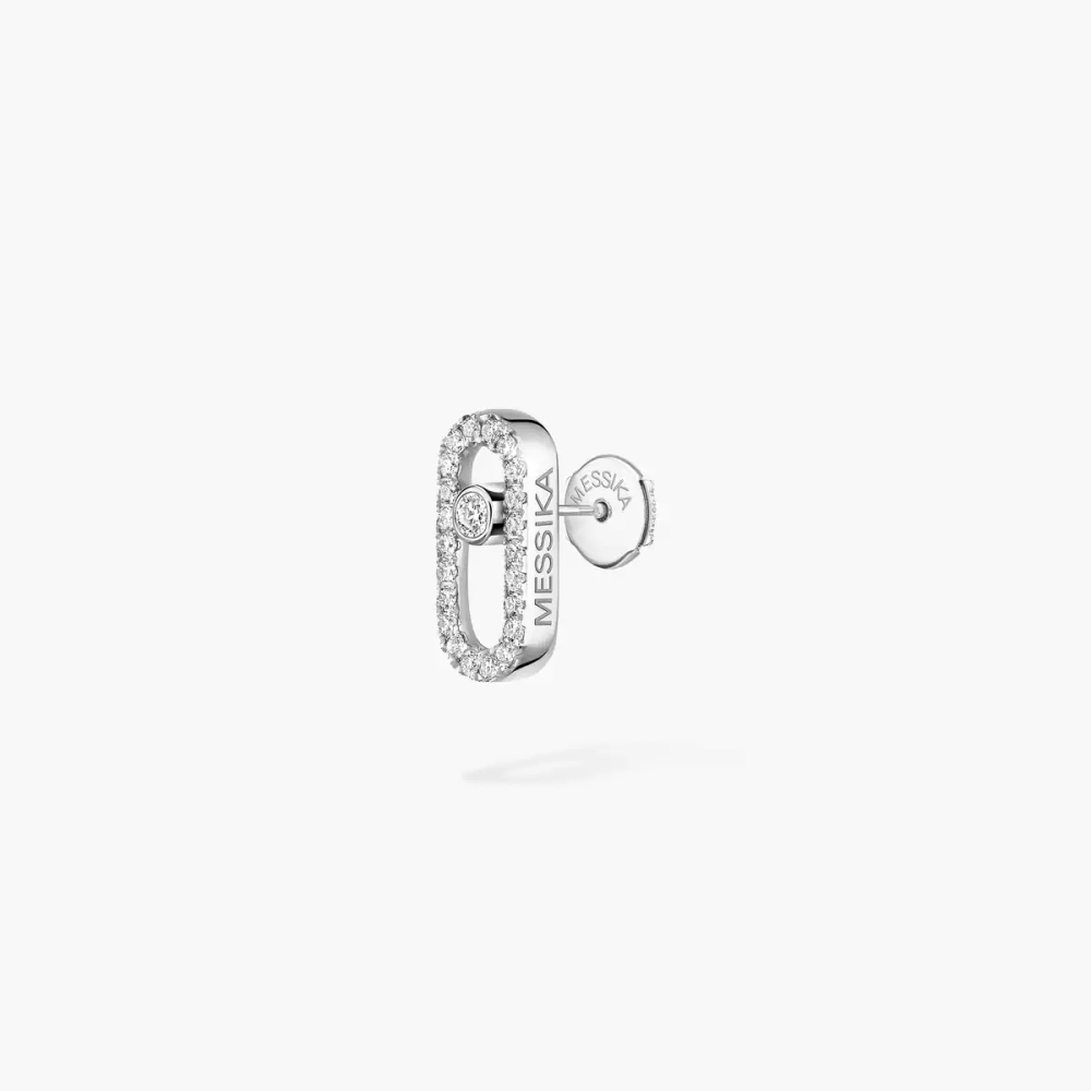 Move Uno Pavé Single Stud White Gold Diamond Earrings