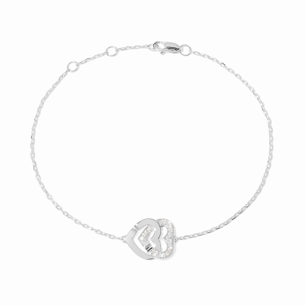Bracelet Sur Chaîne Double Cœurs Petit Modèle