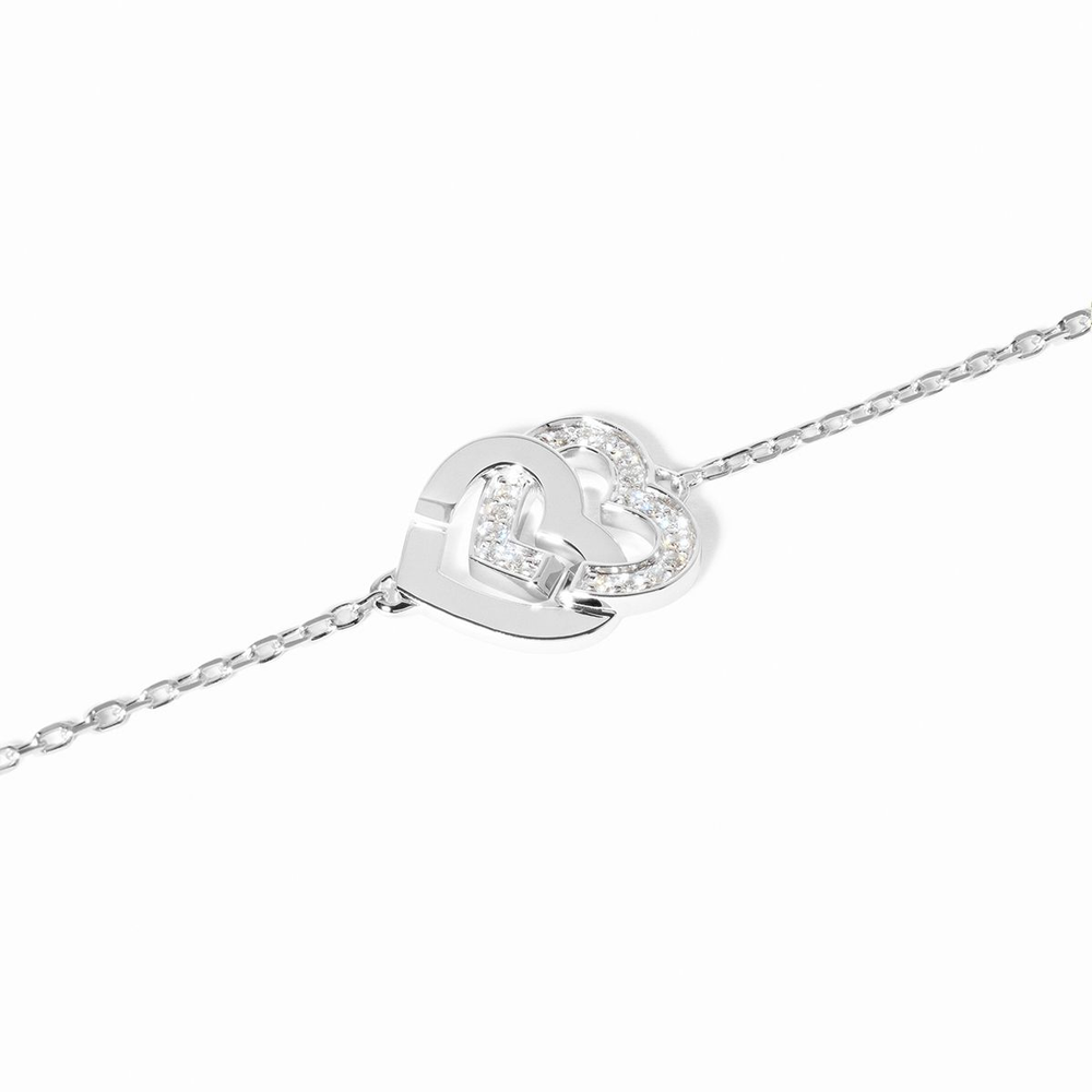 Bracelet Sur Chaîne Double Cœurs Petit Modèle