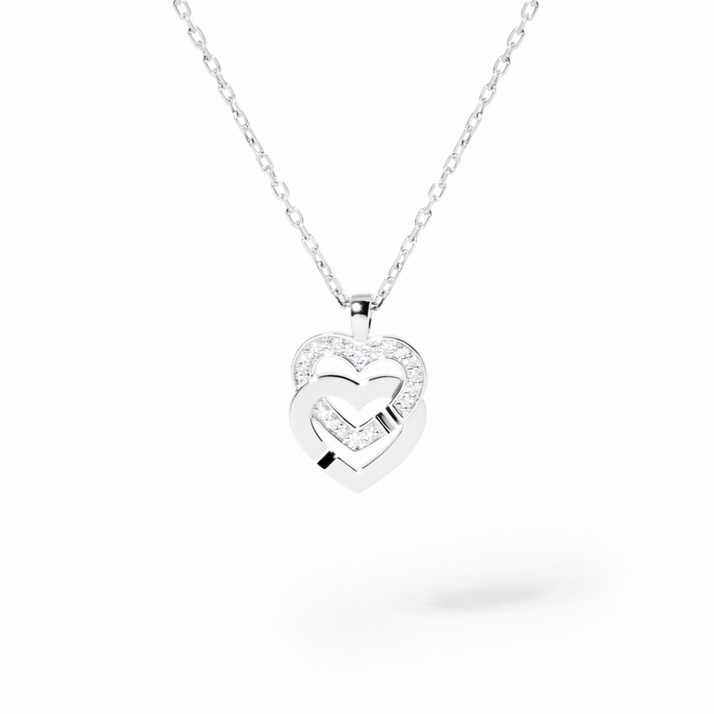 Pendentif Sur Chaîne Double Cœurs Petit Modèle