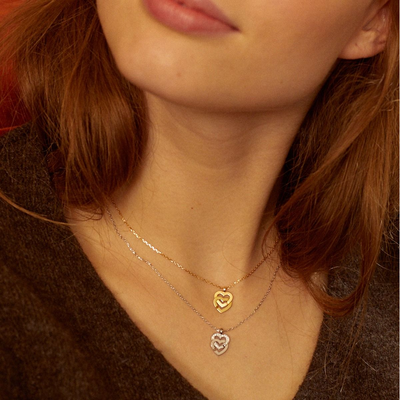 Pendentif Sur Chaîne Double Cœurs Petit Modèle