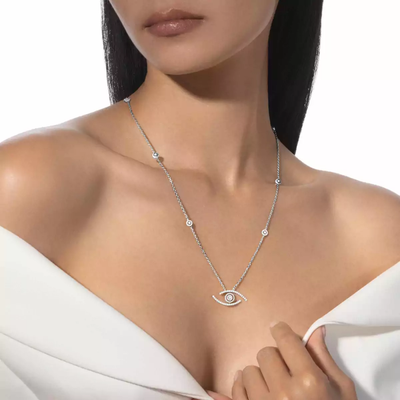 Sautoir Lucky Eye Pavé Collier Diamant Or Blanc