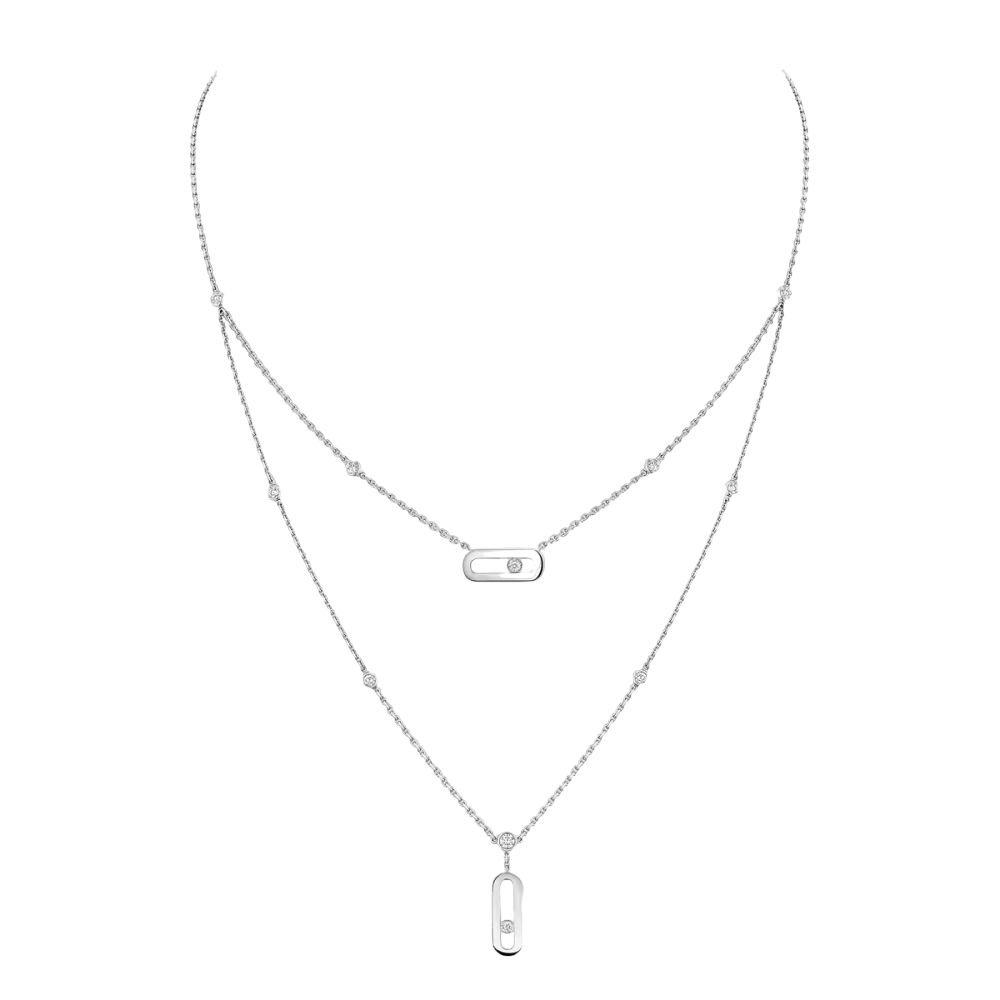 Move Uno 2 Rows White Gold Diamond Necklace