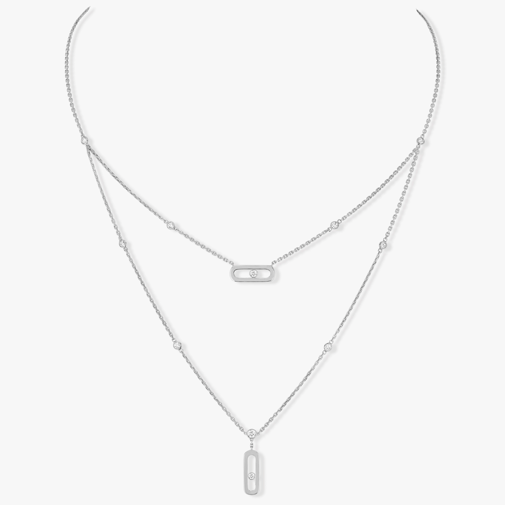 Move Uno 2 Rows White Gold Diamond Necklace