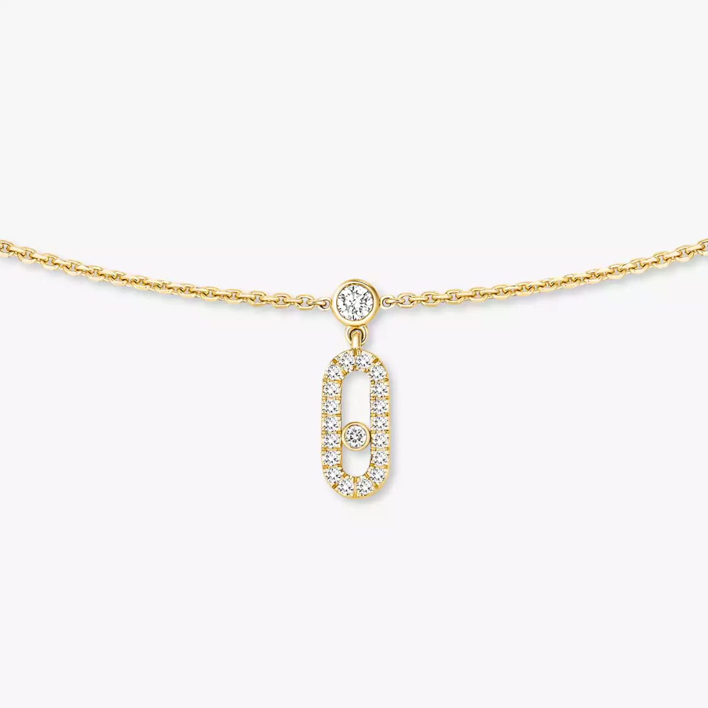 Move Uno Pavé Drop Pendant Choker Yellow Gold Diamond Necklace