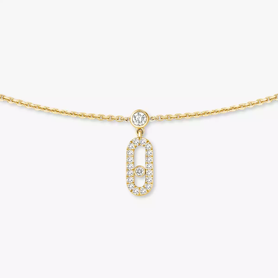 Move Uno Pavé Drop Pendant Choker Yellow Gold Diamond Necklace