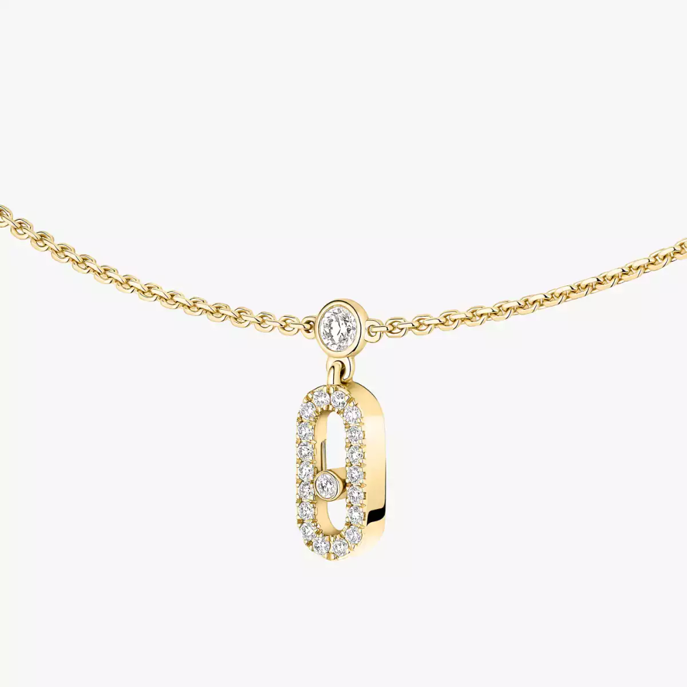 Move Uno Pavé Drop Pendant Choker Yellow Gold Diamond Necklace