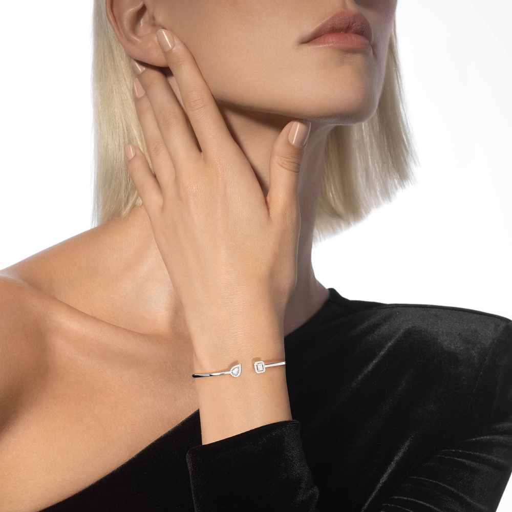 Bracelet Diamant Or Blanc Jonc My Twin Toi & Moi 0,15ct