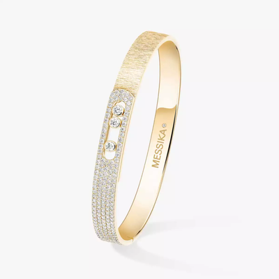 Bangle Move Noa Ciselé Semi-Pavé Grandes Tailles Bracelet Diamant Or Jaune