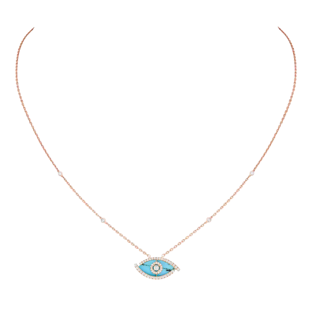 Collier turquoise Lucky Eye Collier Diamant Or Rose