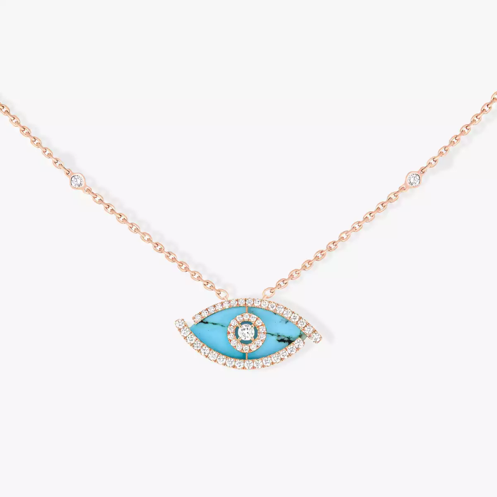 Collier turquoise Lucky Eye Collier Diamant Or Rose