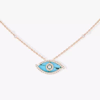 Collier turquoise Lucky Eye Collier Diamant Or Rose