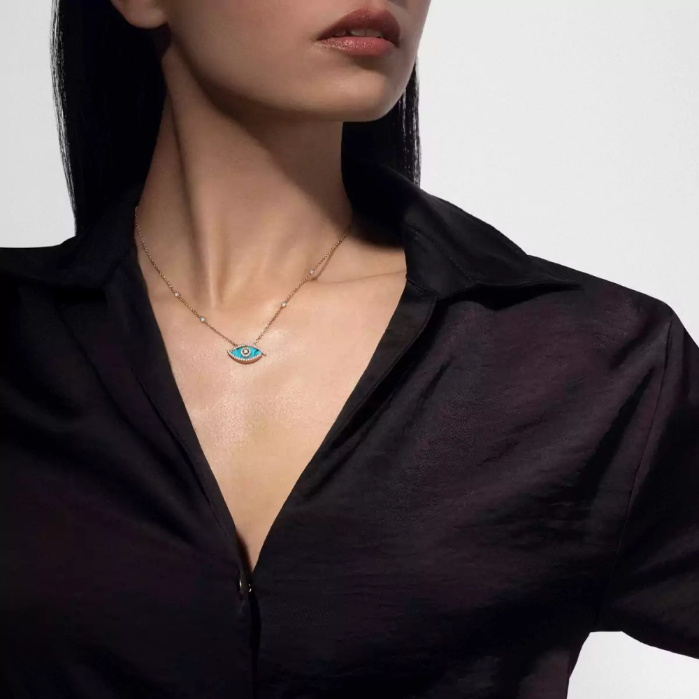 Lucky Eye Turquoise Collier Diamant Or Rose
