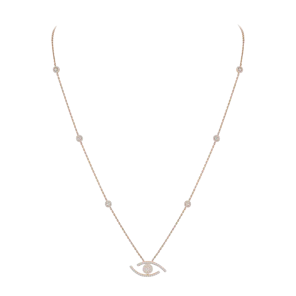 Sautoir Lucky Eye Pavé Collier Diamant Or Rose