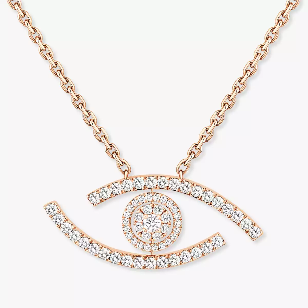Sautoir Lucky Eye Pavé Collier Diamant Or Rose