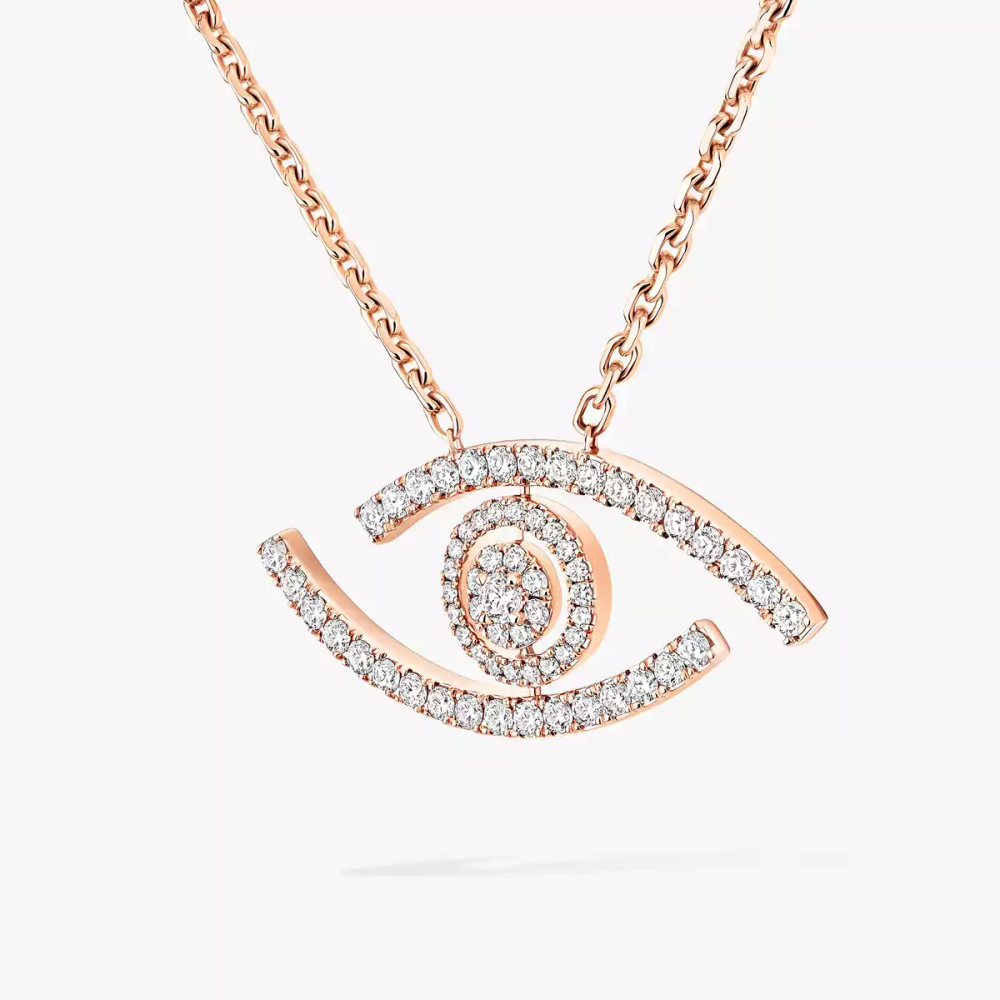 Sautoir Lucky Eye Pavé Collier Diamant Or Rose