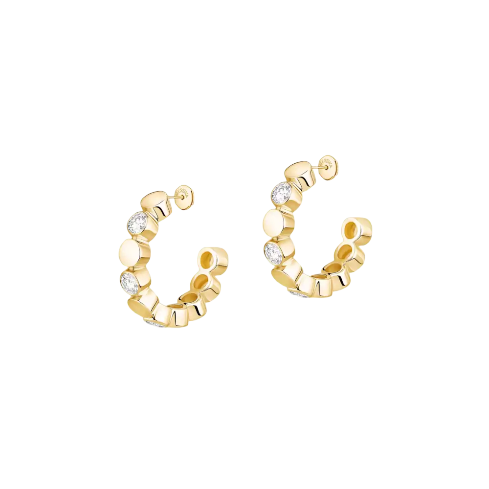 D-Vibes Mini Hoop Earrings Yellow Gold Diamond Earrings