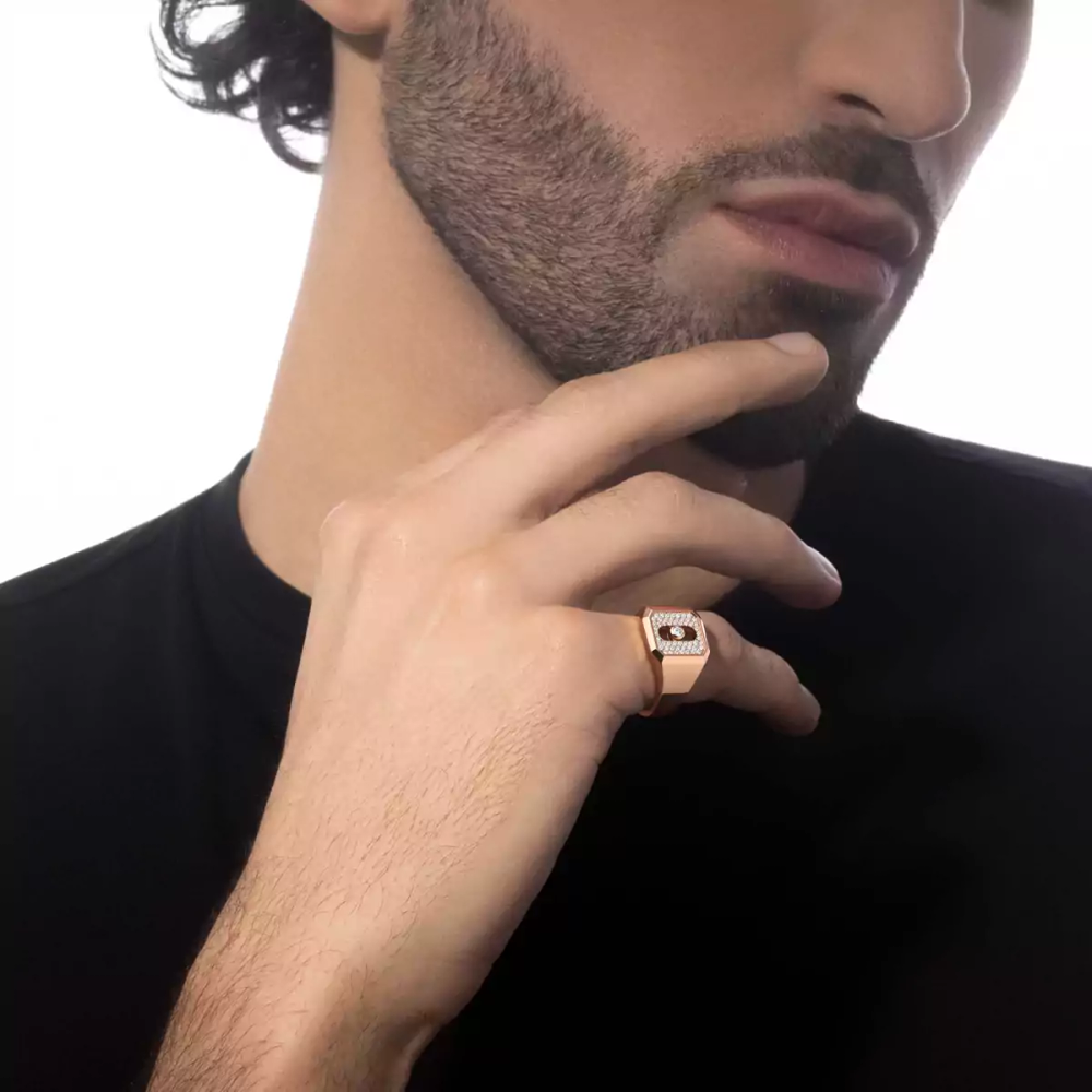 Chevalière Move Joaillerie Pavée Bague Diamant Or Rose