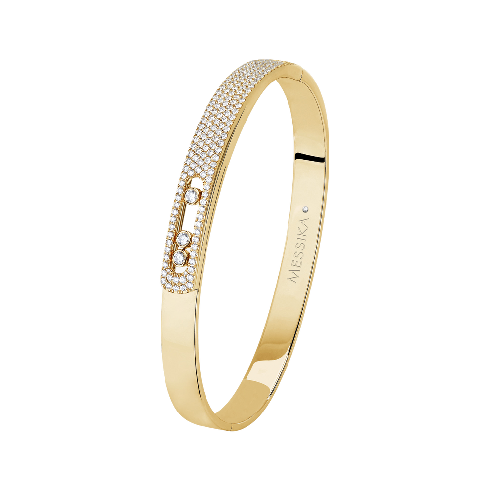 Yellow Gold Diamond Bracelet Move Noa MM Pavé Bangle Large Size