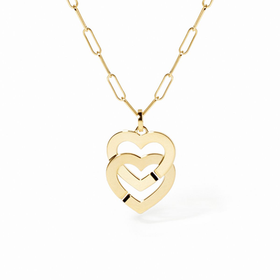 Pendentif Sur Chaîne Double Cœurs Très Grand Modèle