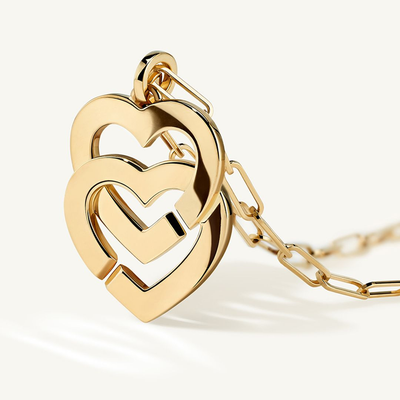 Pendentif Sur Chaîne Double Cœurs Très Grand Modèle