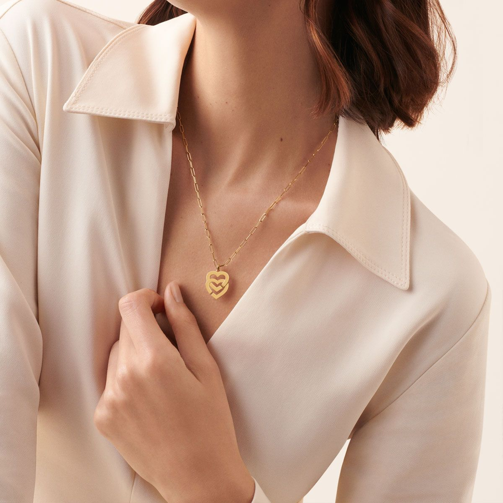 Pendentif Sur Chaîne Double Cœurs Très Grand Modèle