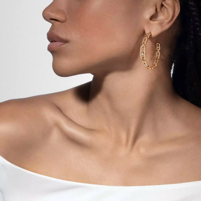 Créoles Move Link MM Boucles d'oreilles Diamant Or Jaune