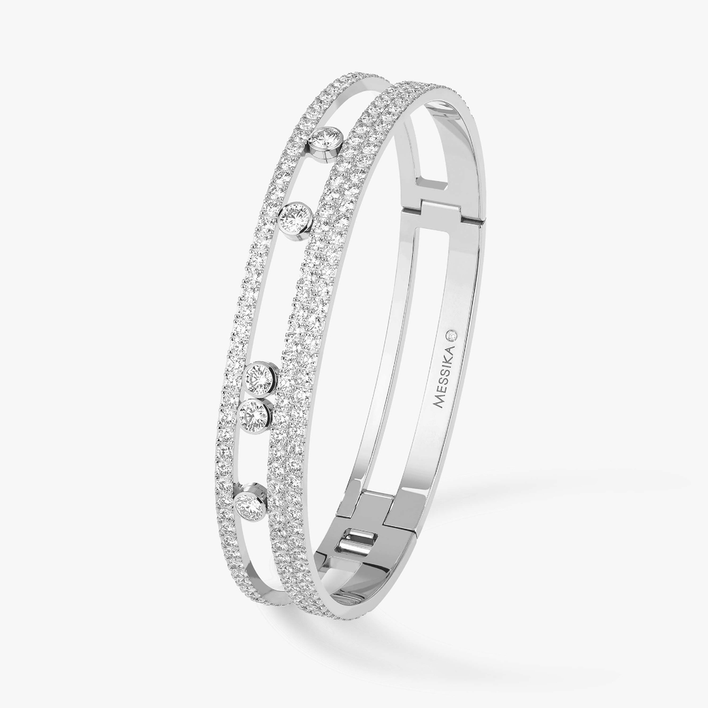 Bracelet Diamant Or Blanc Bangle Move Romane GM Pavé