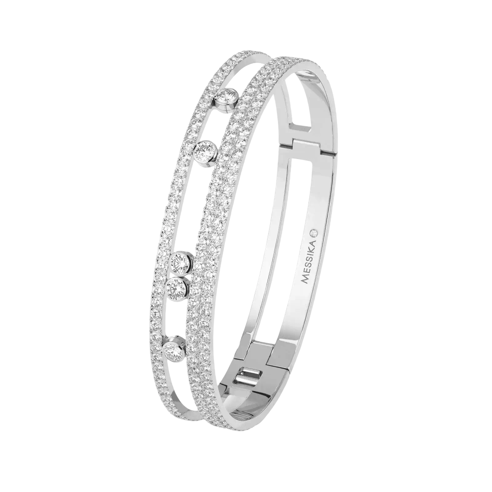 Move Romane Large Pavé Bangle White Gold Diamond Bracelet