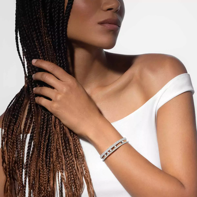Move Romane Large Pavé Bangle White Gold Diamond Bracelet